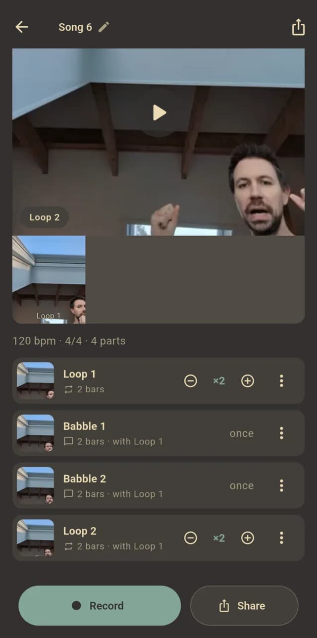 LowQart song view: the song video and the arrangement with repeats per loop